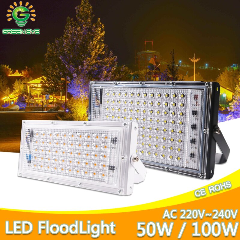 ledet flomlys 50w 100w ac 220v 240v utendørs flomlys søkelyset varm kald ledet gatelampe  ip65 vanntett landskapsbelysning