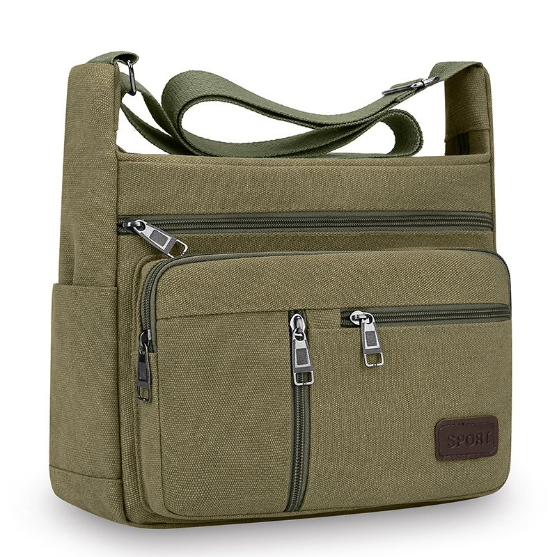 Canvas Schoudertas Fles Mannen Vrouwen Casual Eenvoudige Mode Retro Crossbody Cross Vierkant Gelaagd: green