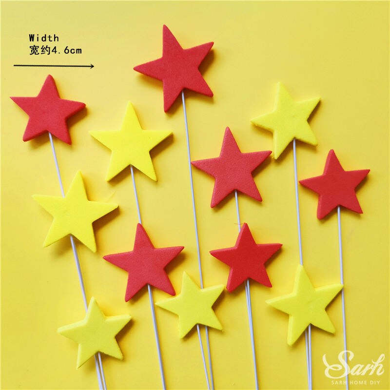 Roze Geel Blauw Sterren Cake Toppers Gelukkige Verjaardag Decoratie Voor Wedding Valentijnsdag Feestartikelen Bakken Mooie: 12pc red yellow star