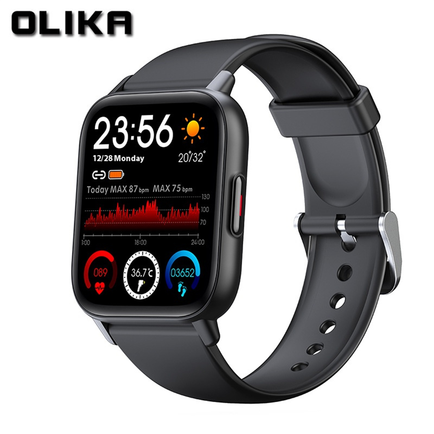 Smartwatch per chiamate Bluetooth, vera temperatura, frequenza cardiaca, orologio per ossigeno nel sangue, smartwatch sportivo multifunzionale da uomo: Black