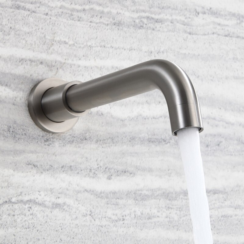 MTTUZK Solid 304 Roestvrij Staal Geborsteld Kraan Badkamer Douche kraan uitloop Wall Mounted Bad kraan uitloop Kraan