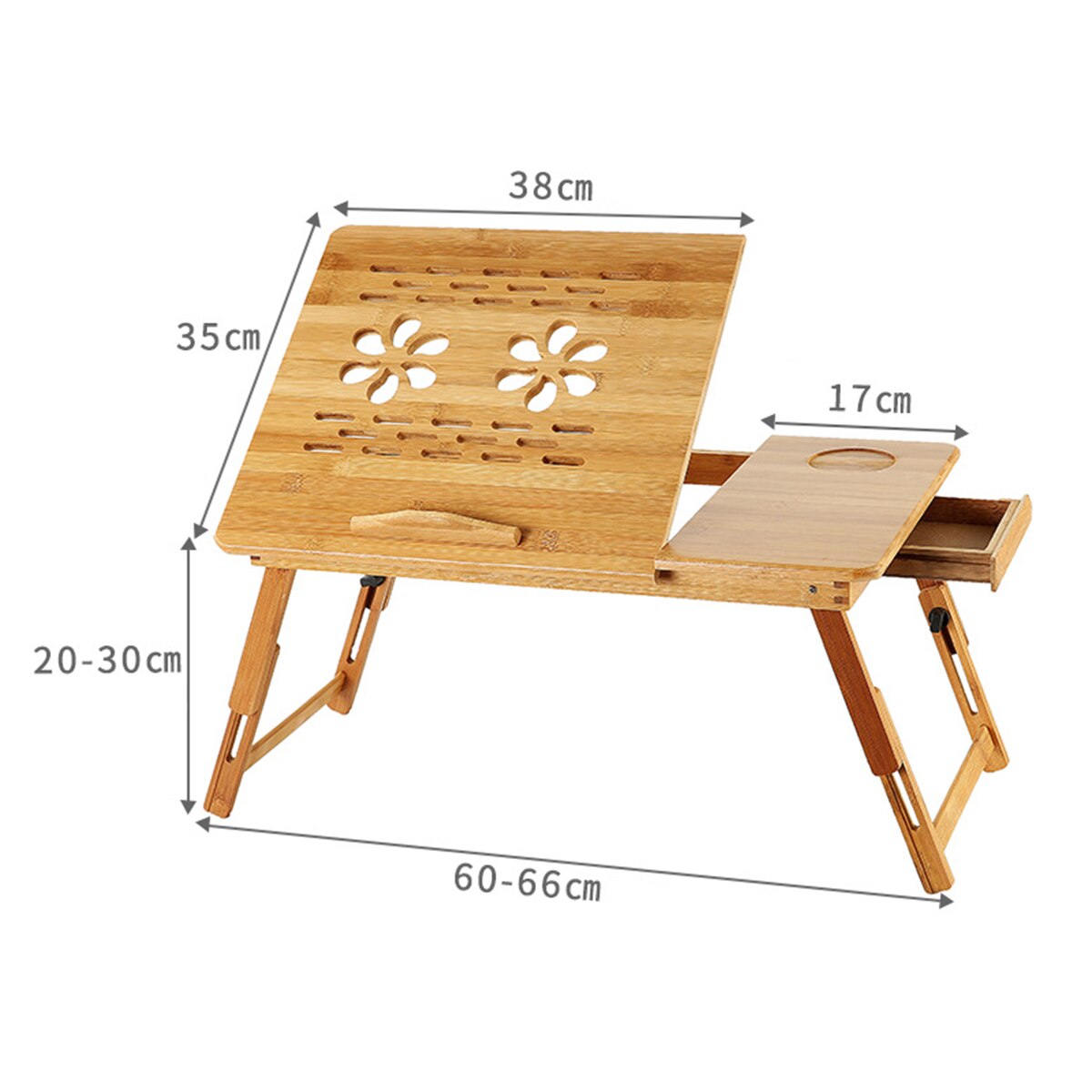 Foldable Bamboo Notebook Laptop Desk Stand Bed Tray Table Height Adjustable with 4 Angles Tilting Top Cooling Fan Drawer: NO fan L