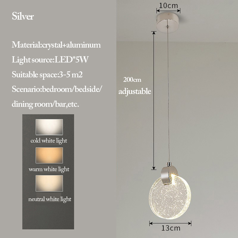 Bedside Crystal Pendant Lights Nordic LED Living Dining Room Bedroom Indoor Hanging Lamp Home Decor Lustres Suspension Luminaire: Brown
