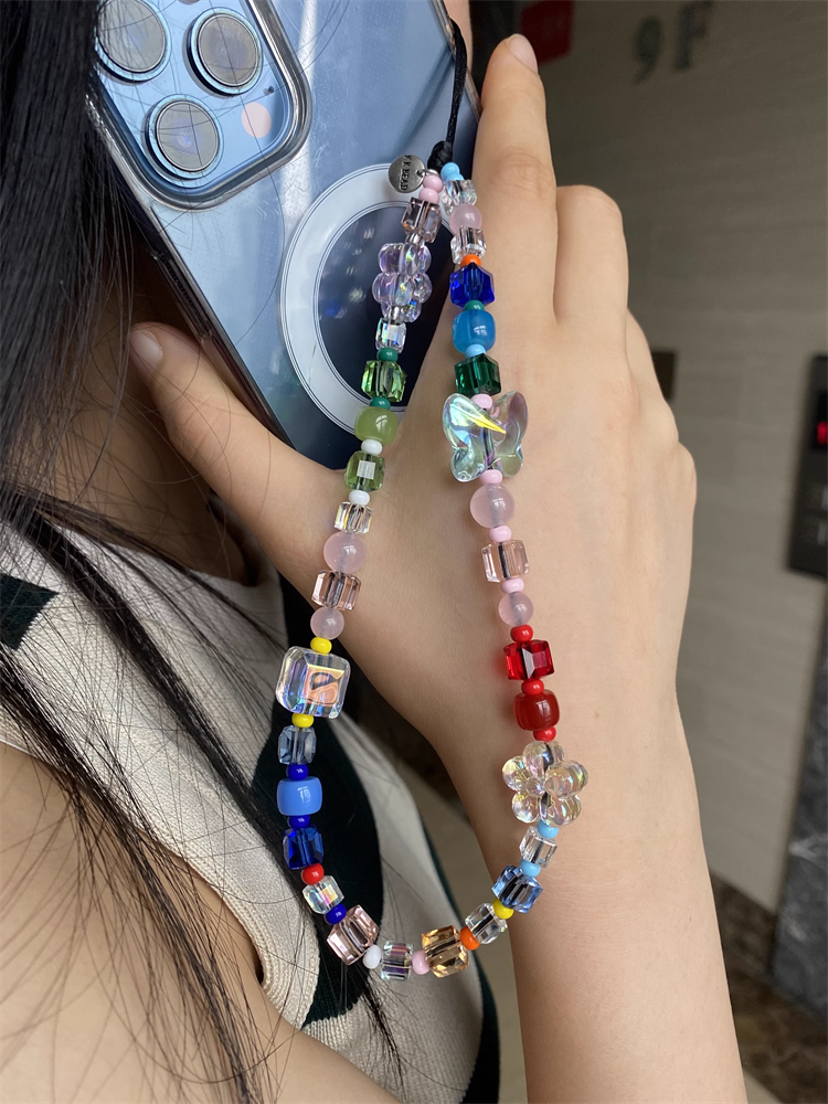 Herlook Vlinder Telefoon Bedel Riem Crystal Kubus Kralen Bloem Telefoonketting Y 2K Accessoires Mix-Kleur Hars Mobiele Telefoon Lanyard