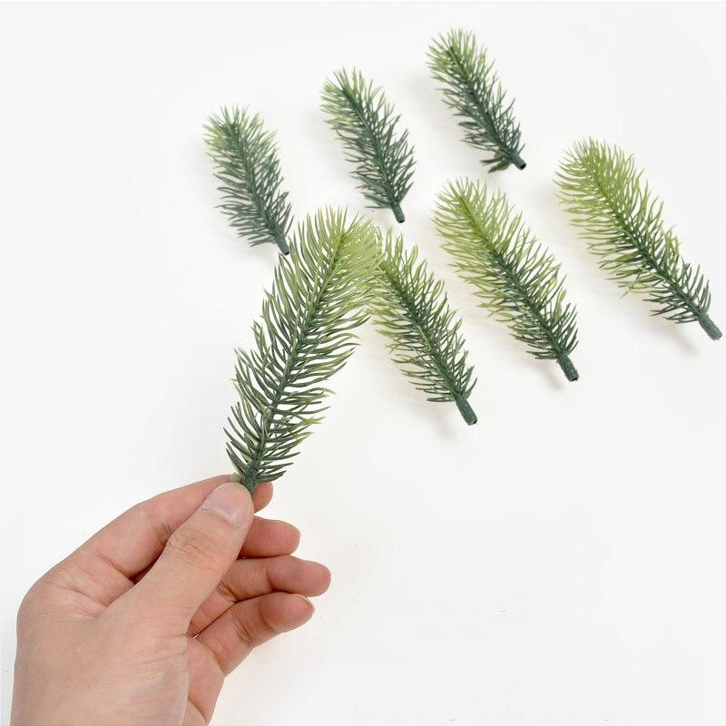Plast 10 stk juletræ bryllupsdekorationer buket tilbehør fyrretræsgrene grønne kunstige planter