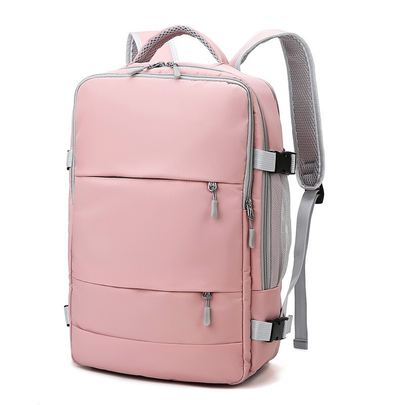 Mochila de viaje rosa para mujer, bolsa repelente al agua, antirrobo, , informal, con correa de equipaje y puerto de carga USB