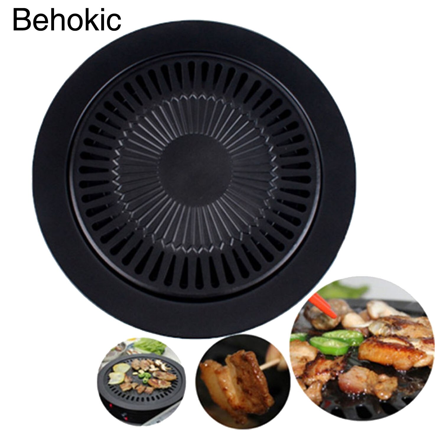Behogar koreansk grill grill røgfri nonstick komfur grill grill rund pande til indendørs udendørs køkken køkkenredskaber bbq værktøj