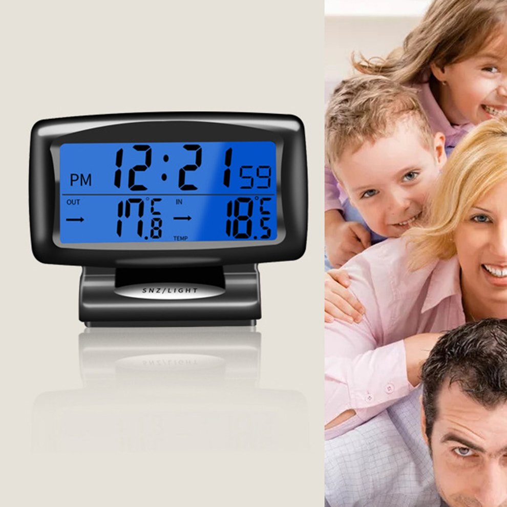 Multi-funcional 2-en-1 12V Auto LCD reloj Digital termómetro de temperatura medidor de voltaje Monitor