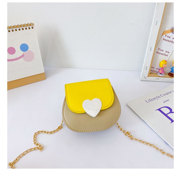 Mignon enfants Mini sacs à main et sacs à main automne hiver en cuir sacs à bandoulière pour bébé filles petite pièce pochette fille sac à main de fête: yellow patchwork