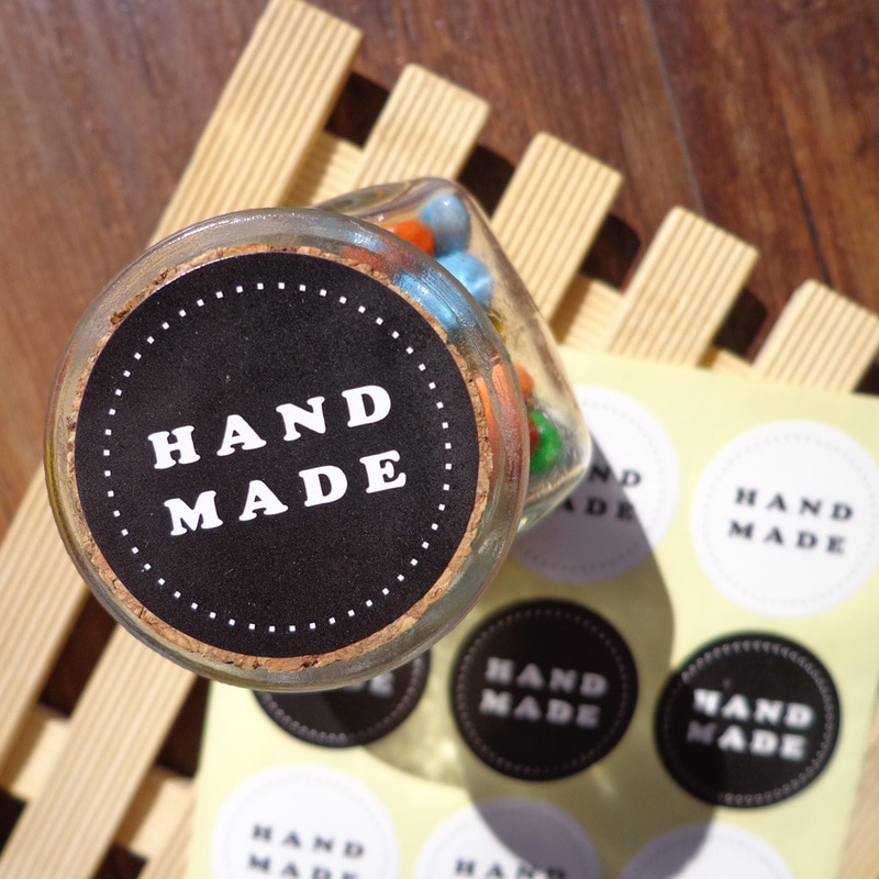 102pcs Round Black and white Scrapbooking Hand Made Paper Labels Seal Sticker, DIY Self-Adhesive Sticker Dia.3.5cm