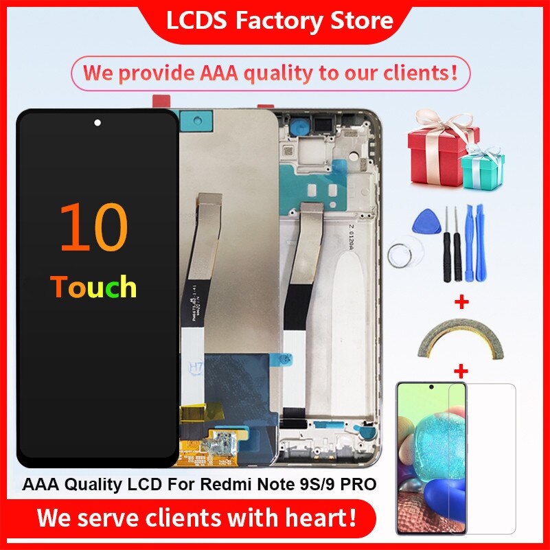 AAA + + + oryginalny wyświetlacz LCD z ramką dla Xiaomi Redmi Uwaga 9S wyświetlacz LCD ekran dla Xiaomi Redmi Uwaga 9 zawodowiec ekran LCD 10-dotykowy