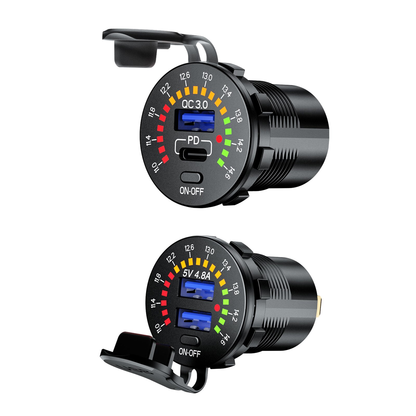 12V Schnell Ladung 3,0 USB 18W Typ C PD Auto Ladegerät Wasserdichte Steckdose Schnelle Ladung mit LED Voltmeter an aus Schalter