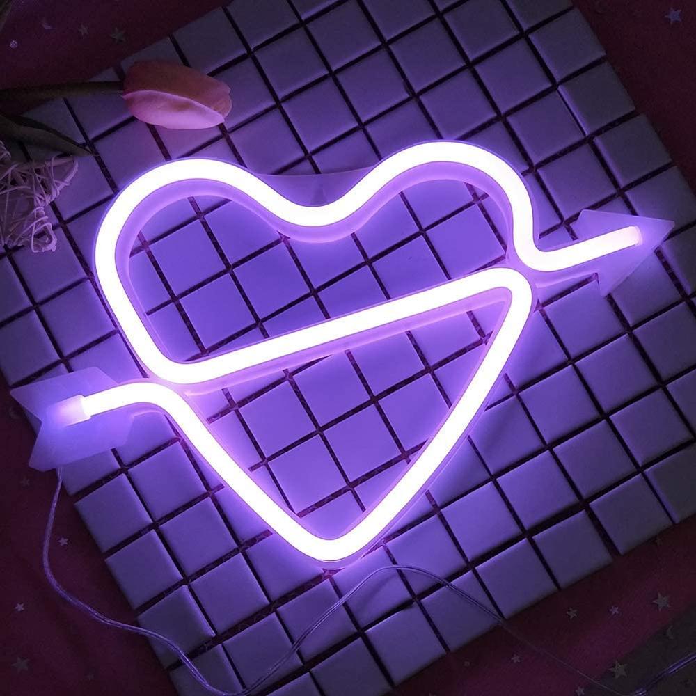Cupido 'S Boog Vorm Neon Licht Romantische Led Heart Night Lamp Batterij & Usb Operated Neon Borden Voor Slaapkamer Xmas verjaardagsfeestje Weddi: Purple