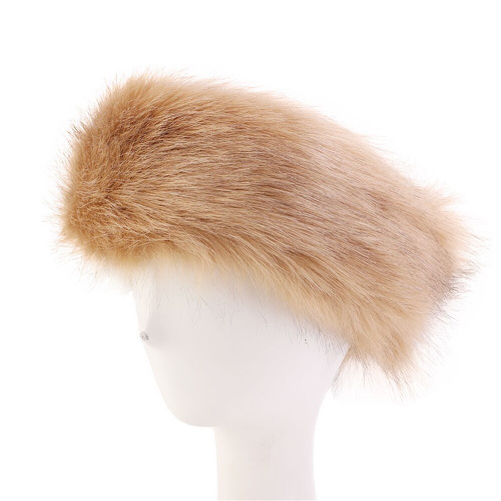 Women Ski Headband Hat Fluffy Winter Warm Ear Flap Faux Fur Cap Fluffy Warm Flap Cap Ear Headband Russian Style: Khaki