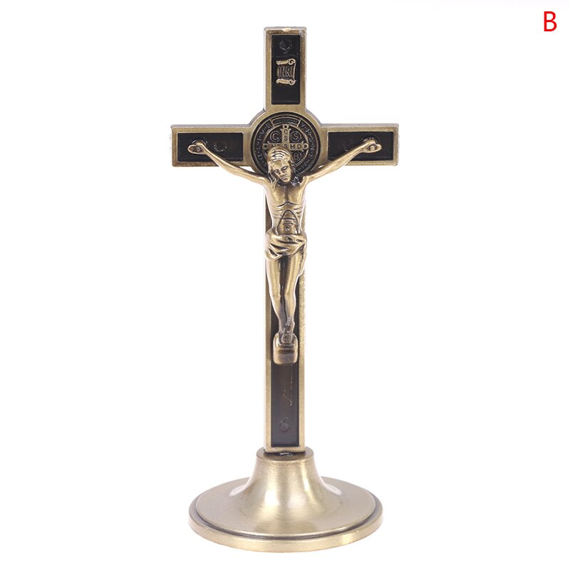 1Pc Metal Cross Jezus Icoon Ornament Christus Standbeeld Metalen Kruisbeeld Religieuze Ornament God Katholieke Icoon Decoratie Decoratieve: B