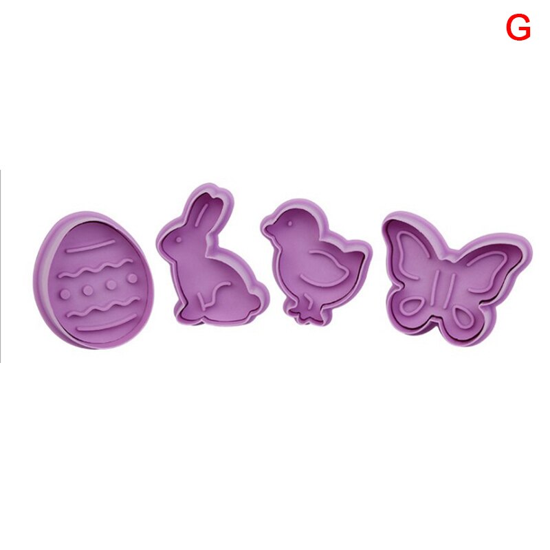 4 st/set livsmedelsklassad plast julform kakskärare köksbakverktyg kolvstämpel fondant tårtdekoreringsverktyg: G
