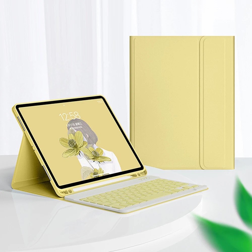 Voor iPad 10 Generatie 2022 Case met Houder Zachte TPU Back Shell voor iPad 10.9 10 9 10th Cover + Draadloos Bluetooth toetsenbord: YELLOW