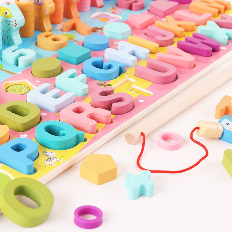 3D Montessori Educational Wooden Toys For Kids Board Math Fishing Count Numbers Digital Shape Match Early Education Children Toy