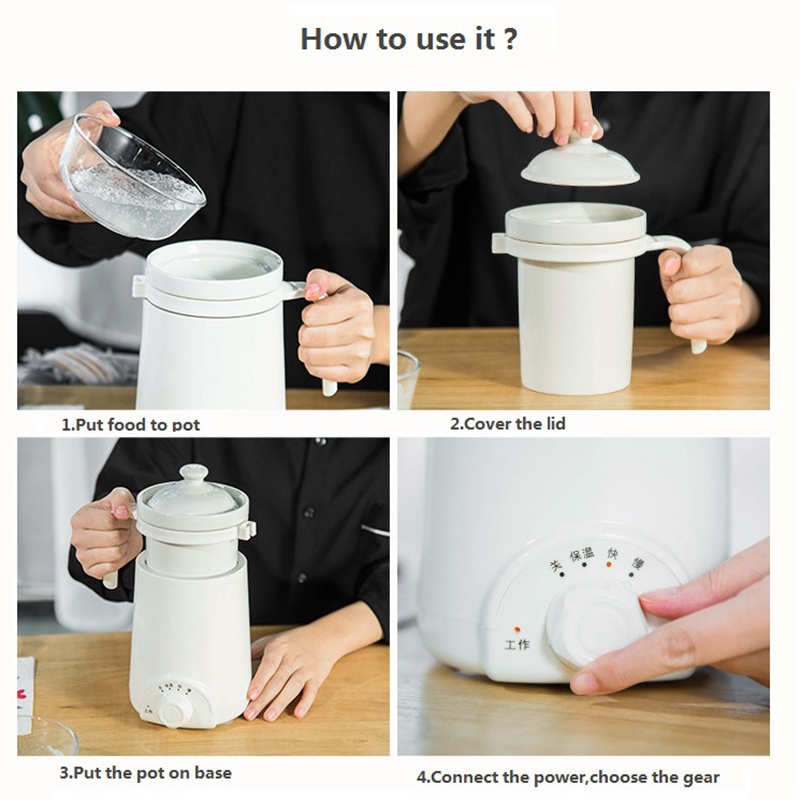 DMWD 0.5L biuro mini elektryczny wolnowar 220V 3 biegów ceramiczne owsianka garnek robić zupy podróży podgrzewany elektrycznie kubek mleko ogrzewanie kubek