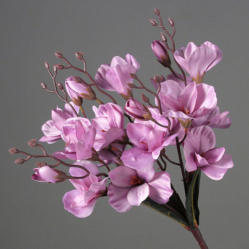 Ramo de flores artificiales de seda, plantas de simulación de Magnolia para decoración del hogar, sala de estar, propuesta de boda, 5 tenedores, 20 cabezas: Pink