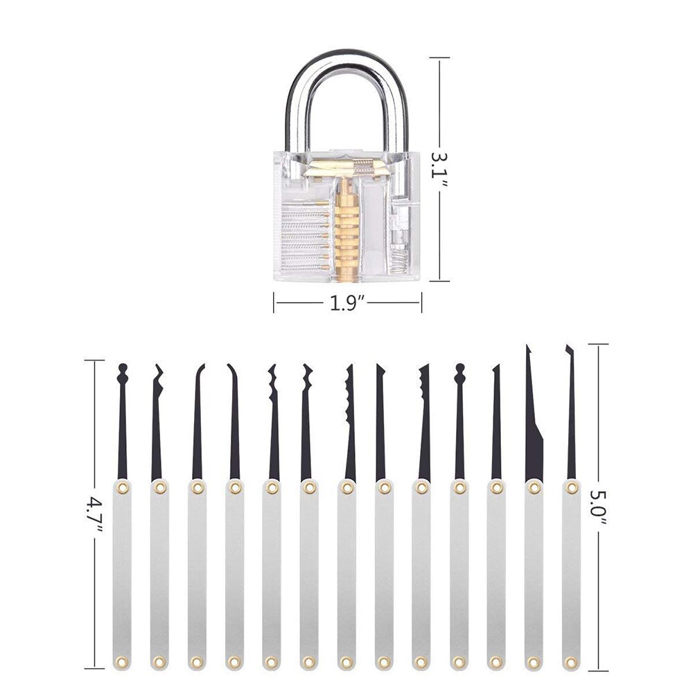 15PCS Practice Lock Pick Set Transparent Visible Copper Padlock Locksmith Supplies For Training Skill Hand Tools Hardware