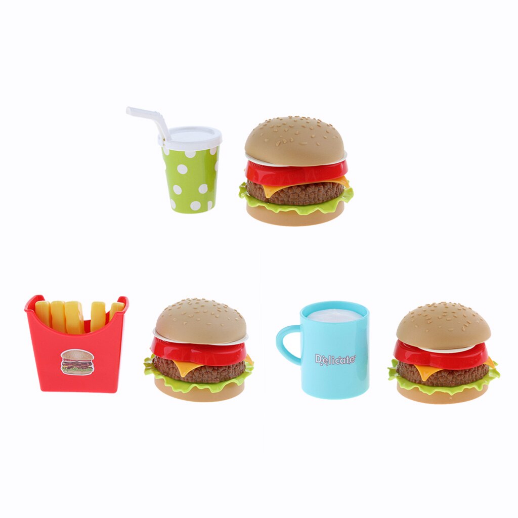 freundlicher vorgeben Spielen Lebensmittel Spielzeug Burger Frites schnell-Lebensmittel-Snack Getränke Luxus Abendessen einstellen