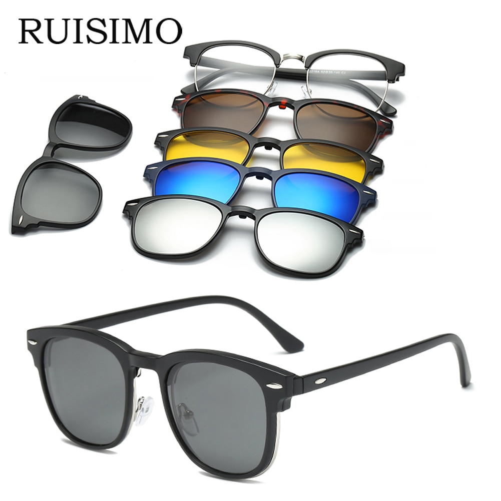 RUISIMO 5 lenes Magnet Sonnenbrille Clip Gespiegelt Clip auf Sonnenbrille clip auf gläser Männer Polarisierte Nach Rezept Myopie