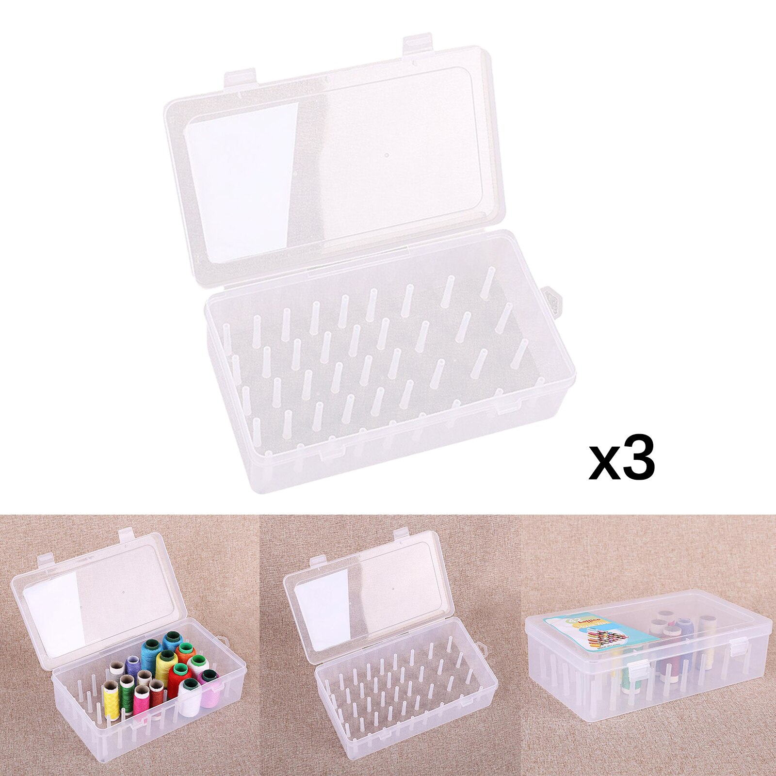 3 Pieces Solid Sewing Thread Storage Box Container Case Holder with 42 Pieces Pillar Prevents Twining