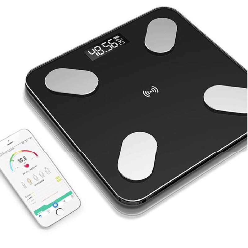 Báscula de peso para teléfono móvil Bluetooth cuerpo inteligente báscula de grasa balanza electrónica: Black