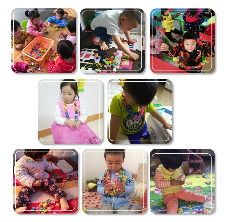 26Pcs Wooden Toys Baby DIY Toy Cartoon Fruit Animal Stringing Threading Wooden beads Toy Monterssori Educational for Kids GYH