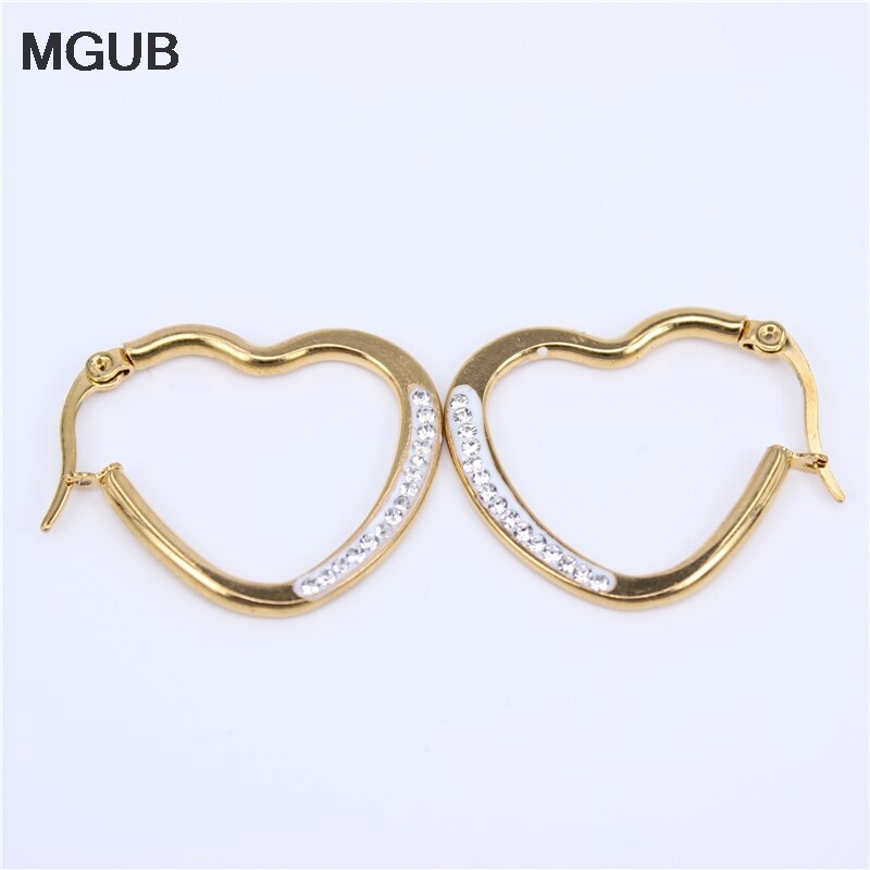 Boucles d'oreilles en forme de cœur, bijoux en acier inoxydable, couleur or, cristal de , accessoires pour femmes, , JX25