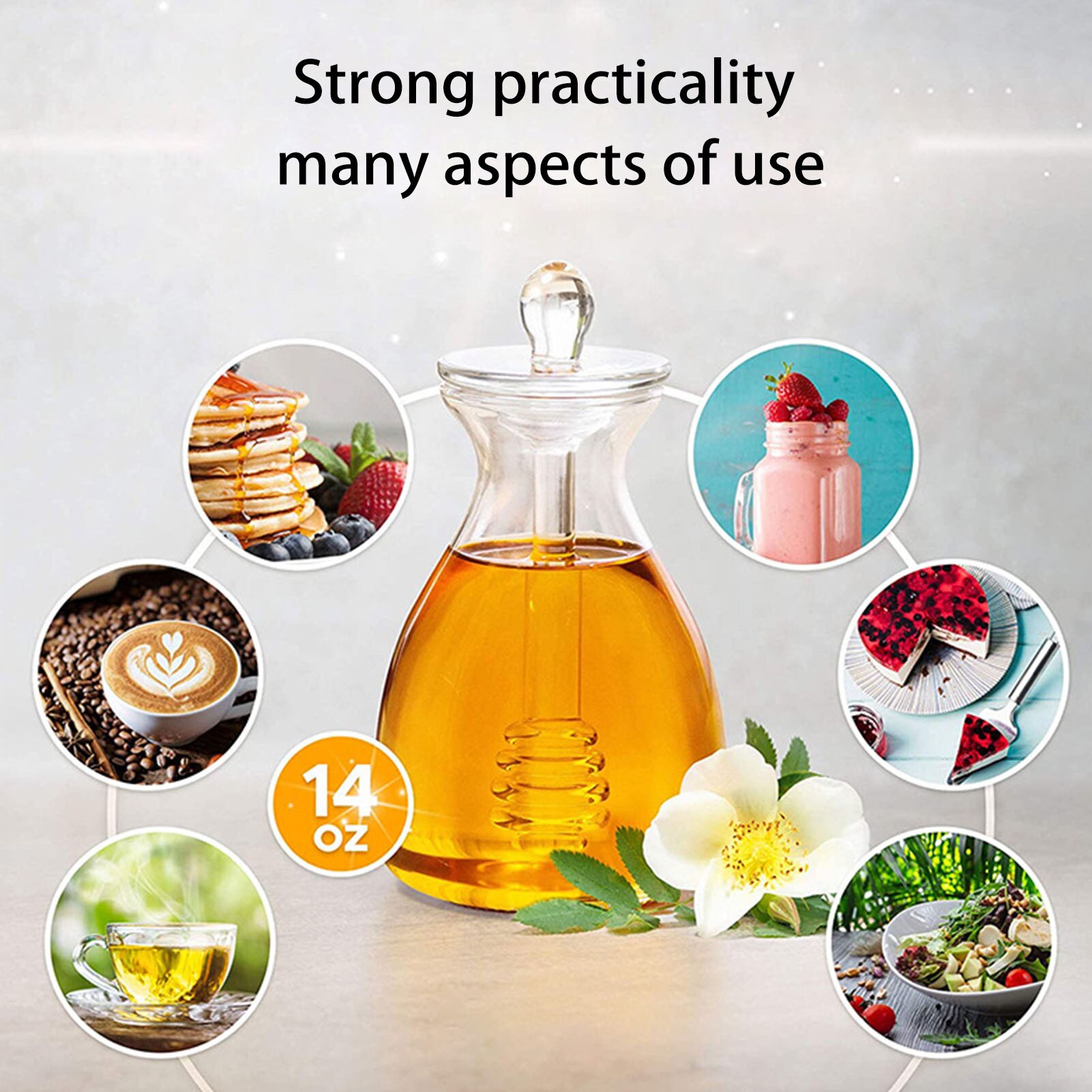 500ML Handmade Honey Jar With Dipper Glass Honey Pot Kitchen Holder Honey Organizer Bottle