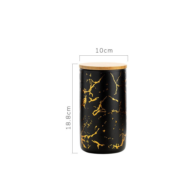 European Ceramic Storage Jar with Lid Marble Texture Kitchen Seal Cereal Dispenser Living Room Desktop Golden Stroke Candy Jar: A-large