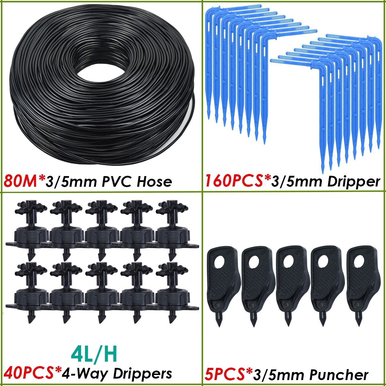 Kesla dryppvanning 4- -veis 3/5mm drypppil 2-- veis sender vanningssystem blomsterhage plen drivhus 10/20 sett: Lysegrå