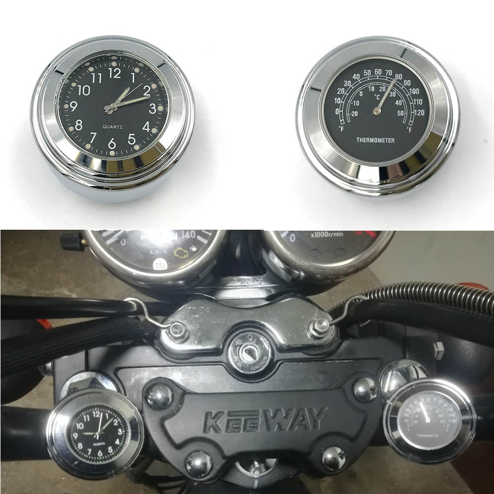 Universele Waterdichte 7/8 "Motorcycle Stuur 22-25mm Mount Temp Thermometer Klok Moto Horloge voor Harley Motorfietsen Accessoires