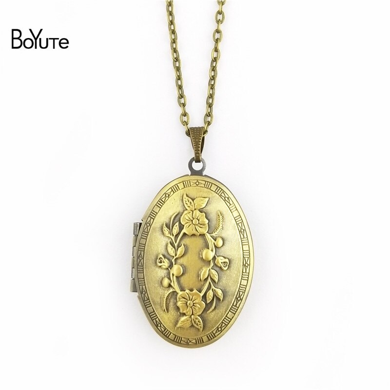 BoYuTe Retail 1 Piece 70CM Chain 23*38MM Oval Floating Photo Locket Necklace Pendant Open Necklace: Locket Necklace 2