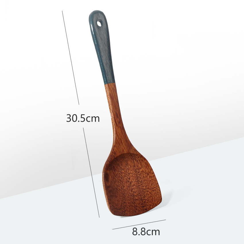 2022 Wooden Long-handled Spatula Wood Dark Green Handle Cooking Kitchenware Non-stick Soup Rice Spoon: 3