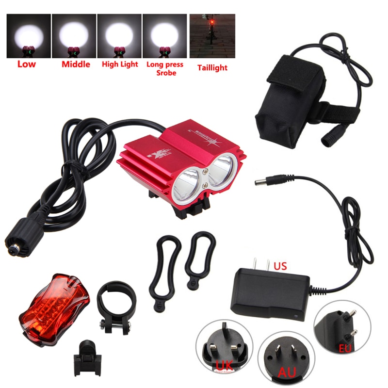 Kit Éclairage Vélo SolarStorm 6000lm - 2 LEDs U2 + Feu Arrière + Batterie - Rechargeable