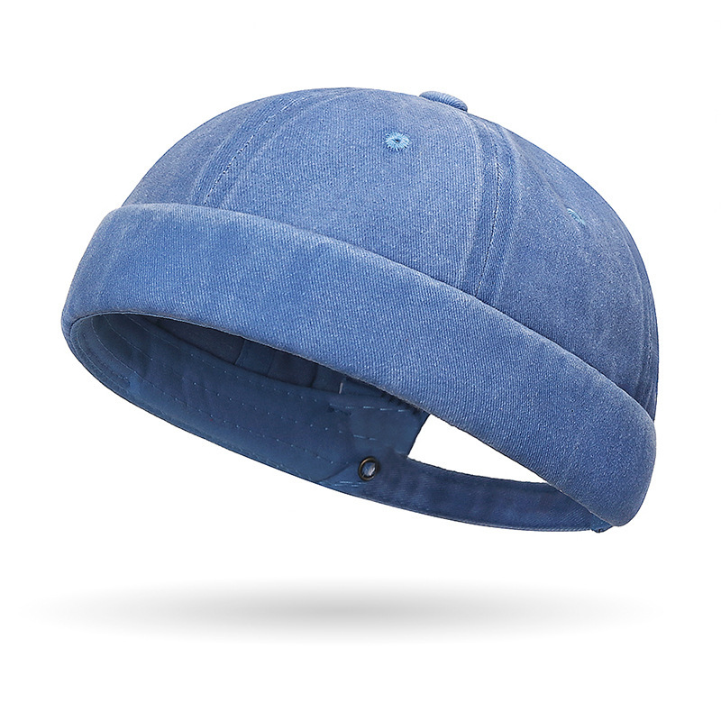 Brimless Hats for Men Womens Skullcap Mens Vintage Docker Beanie Cap Washed Cotton Rolled Cuff Harbour Hat: SKY BLUE