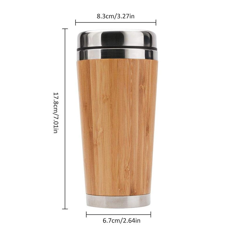 450ML Natuurlijke Pure Handgemaakte Bamboe Reizen Mok Met Deksel Rvs Bamboe Ronde Thee Kopjes