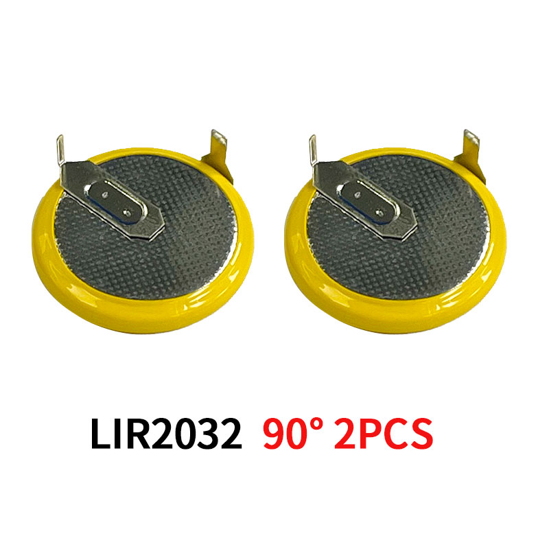 2 pces/5 pces lir2032 cr2032 bateria recarregável 3.6v 2032 baterias de íon de lítio solda 90/180 ° para luzes LED de chave remota inteligente: Preto