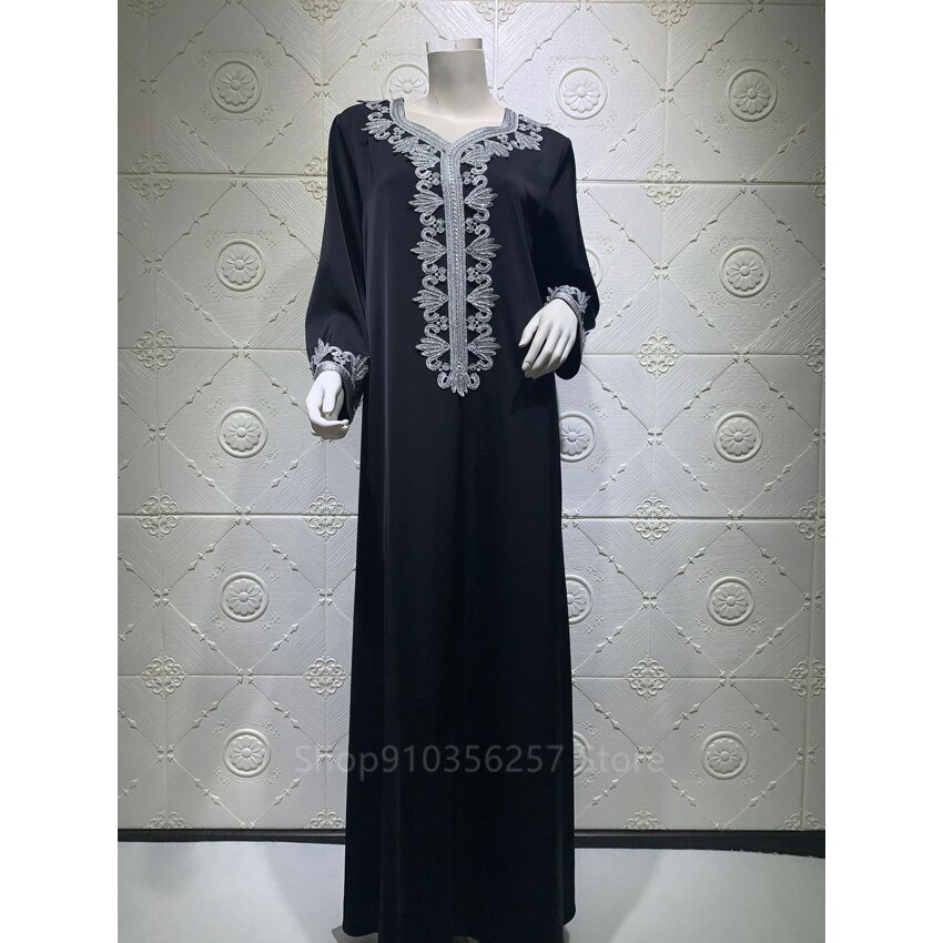 Eid mubarak moslim abaya vrouwen jurk dubai kaftan turkije islamitische kleding gouden borduurwerk kant kwast riem set: Jurk 1 / S