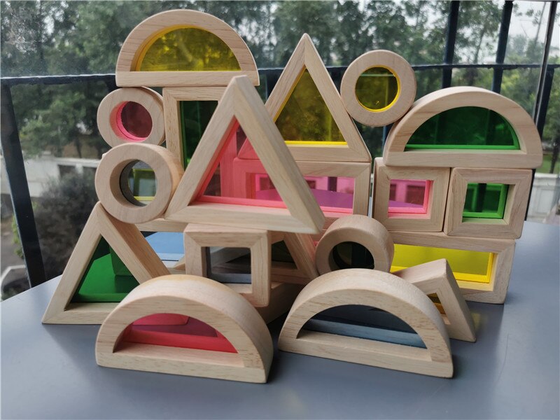 24 stücke freundlicher Feste Gummi Holz Acryl Buliding Blöcke Sensorischen Regenbogen Blöcke Stapeln Kreative Pädagogisches Spielzeug: Ursprünglich Titel