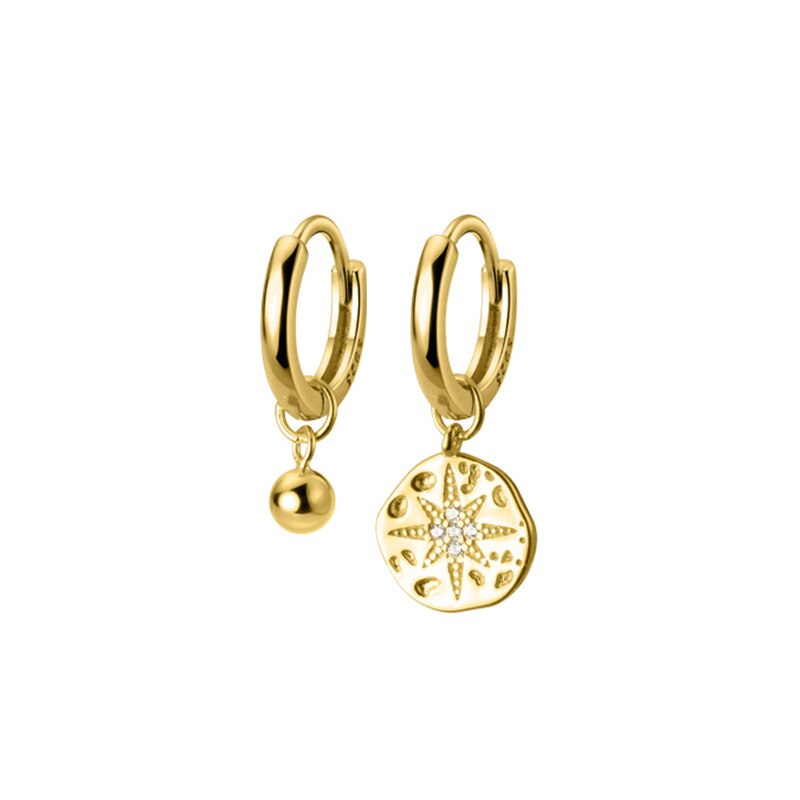 ANENJERY – boucles d&#39;oreilles en forme d&#39;étoile pour femmes, asymétriques, disque rond, doré, bijoux de mariage, S-E1344: S-E1344-Gold