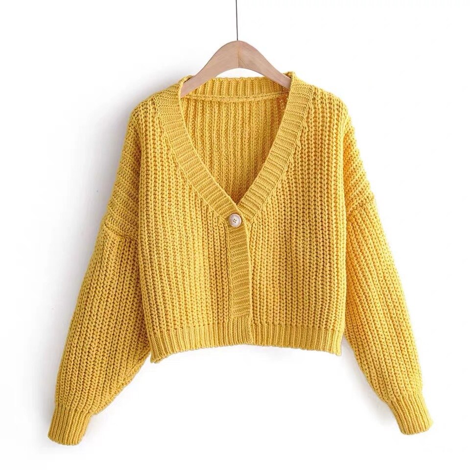 Høst dame retro stil ensfarget en knapp løs v-hals strikket cardigan genser damejakke rosa hvit: 5
