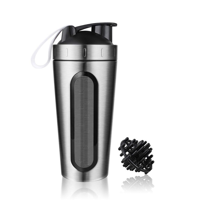 Protein Shaker Bottle, Stainless Steel Sports Water Bottle Shaker Cup, Leak Proof, BPA Free