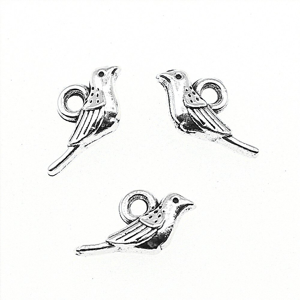 20 piezas de dijes de pájaros pequeños de 12x8mm para hacer joyas, dijes de pájaros antiguos, de Color plata, dijes de pájaros pequeños