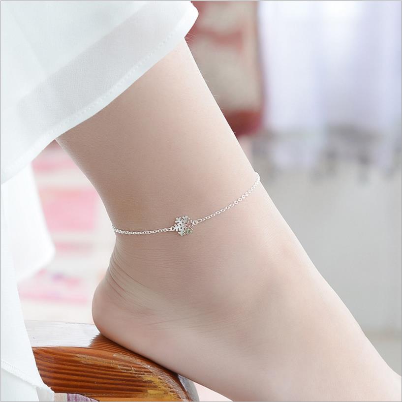 LUKENI Trendy Schneeflocke Weibliche Fußkettchen Schmuck Mädchen Romantische 925 Sterling Silber Armbänder Für Frauen Weihnachten Zubehör Dame