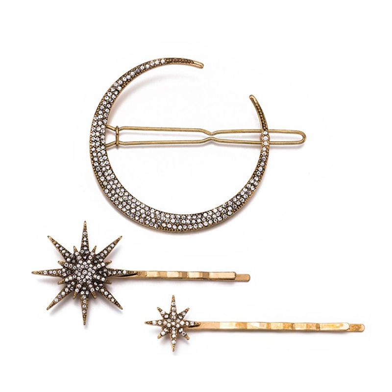 1/3 stk moon star rhinestone hårklemme metal hårnål kvinder pige bang side hårgreb hårspænde hovedbeklædning gør-det-selv styling tilbehør juvel
