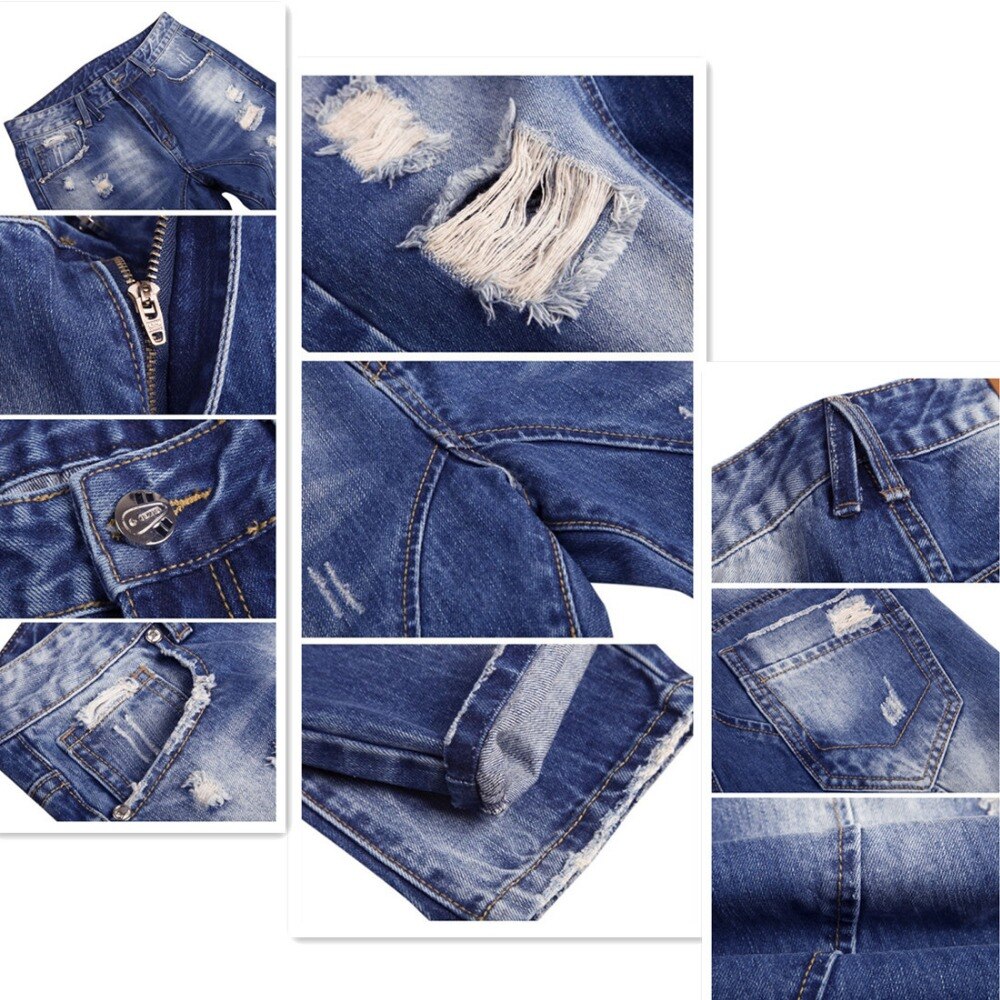 Men Jeans Water Wash Whitening Casual Straight Jeans For Male Hole Men's Clothing Pants